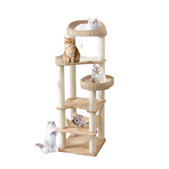 JLDUQKUM wooden cat tree with 62-inch height for multiple indoor cats.
