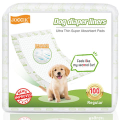 JOCCIK dog diaper liners closeup showing slim, comfortable fit for all-day wear.
