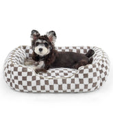 JOEJOY small dog bed in coffee jacquard plush, cozy and stylish