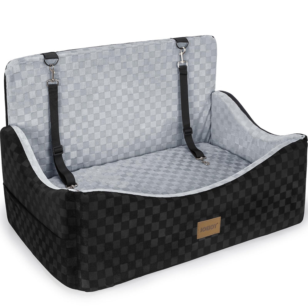 JOEJOY dog car seat with memory foam for elevated comfort and better view.