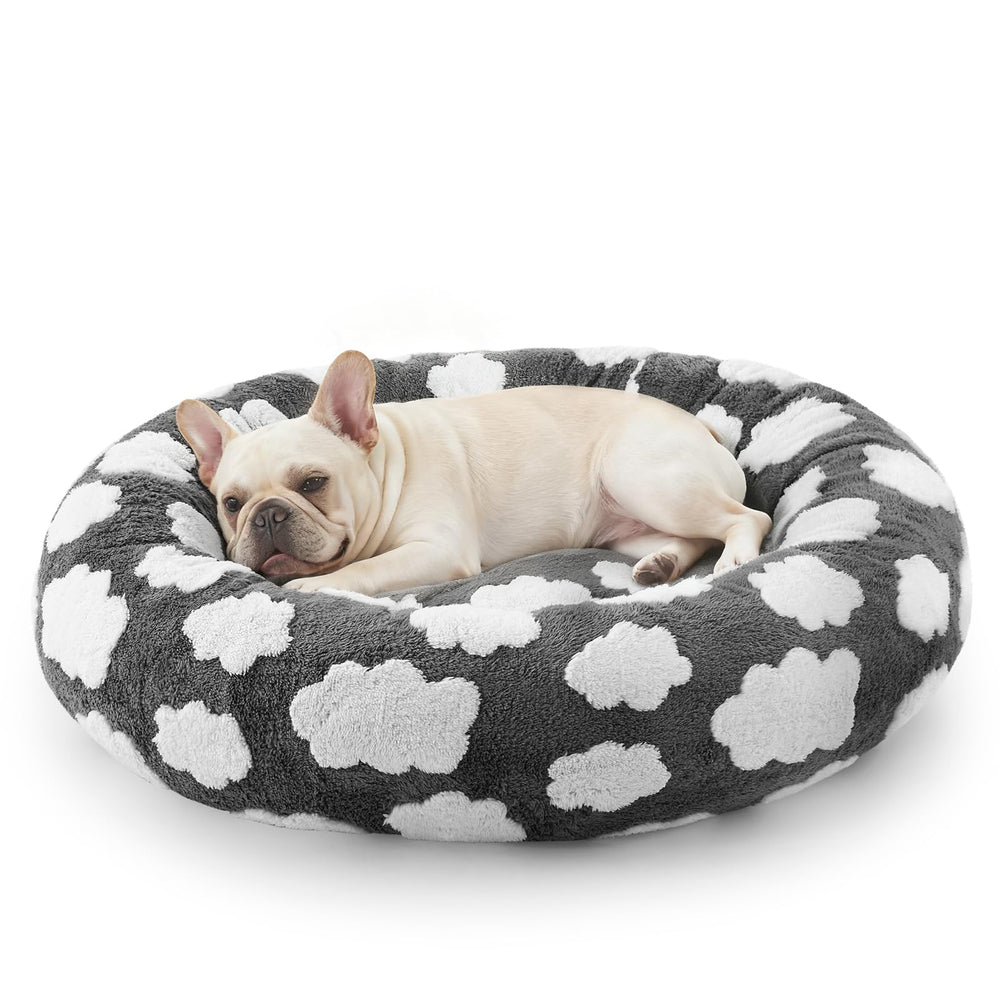 JOEJOY donut small dog bed cover close-up with soft plush for cozy naps.