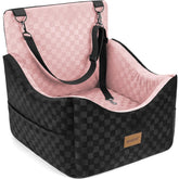 Joejoy elevated dog car seat seen from the rear, offering a better view for calmer car trips.