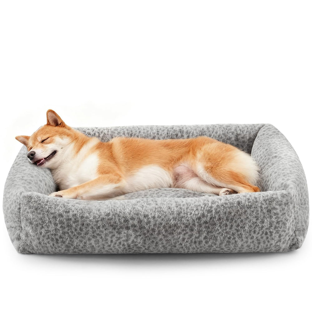 JOEJOY leopard dog bed front view shows stylish design and cozy support