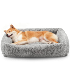 JOEJOY leopard dog bed front view shows stylish design and cozy support