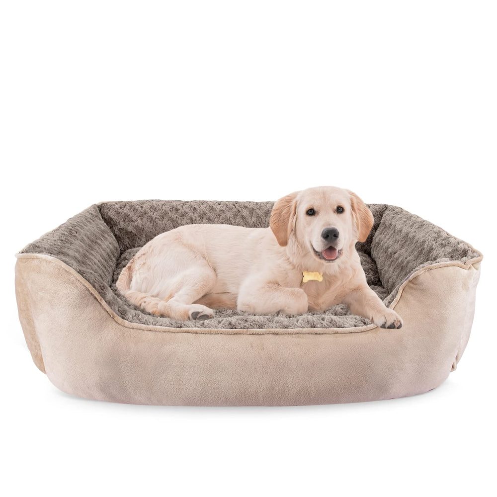 JOEJOY Rectangle Dog Bed with raised walls supports head and neck for comfy naps.