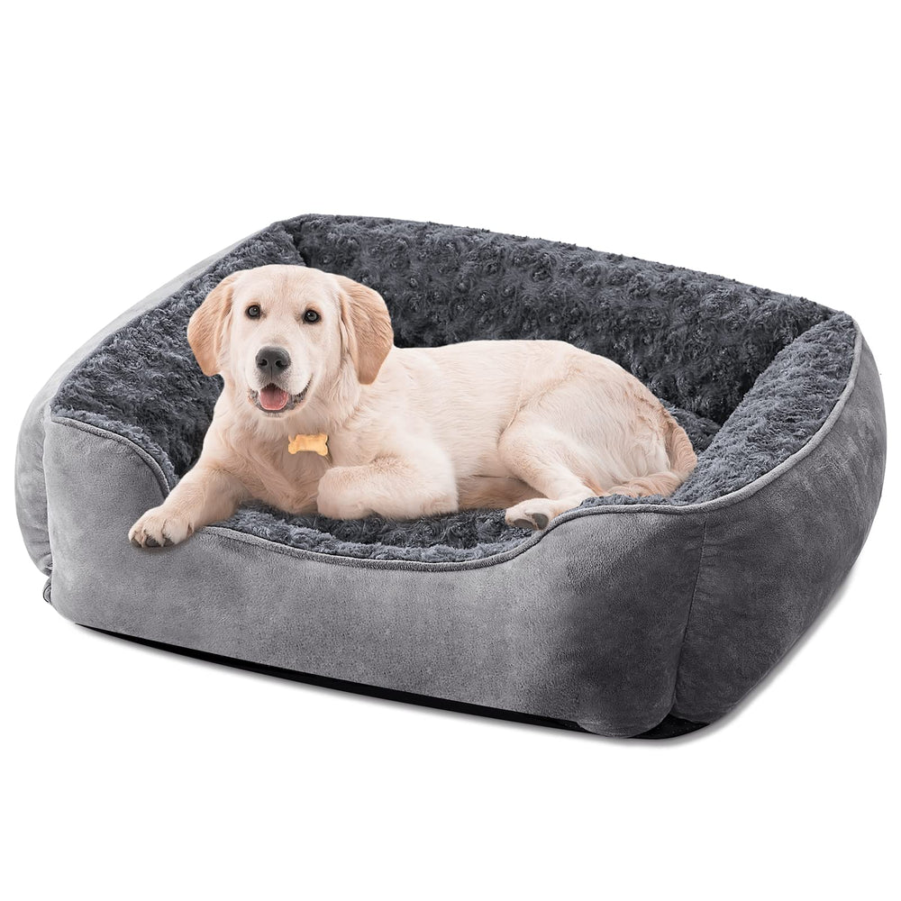 JOEJOY Rectangle Dog Bed with raised walls provides neck support and cozy containment.