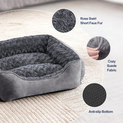 JOEJOY rectangle dog bed side view highlighting raised walls for neck support.