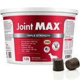 Joint Max TS bottle label shows dog joint support ingredients.