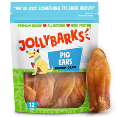 Jolly Barks half pig ears pack 12 for dogs, inviting long-lasting chewing sessions.