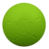 Jolly Pets Large Jolly Soccer Ball floating in water with green apple color for fetch.