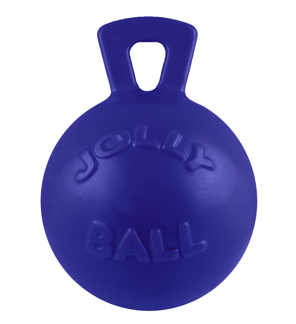 Jolly Pets Tug-n-Toss ball with handle in blue for interactive fetch and tug.