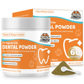 Jollyfit dog teeth cleaning powder jar showing 60 scoops for daily care and fresh breath.
