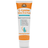 Jollyfit L-Lysine for Cats paste bottle with label showing health benefits.