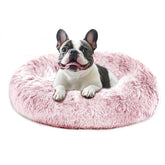 JOLLYVOGUE calming dog bed smoke pink round top view for cozy naps