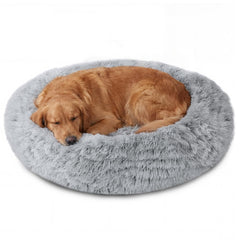 JOLLYVOGUE calming donut bed, 31-inch, plush fur for cozy rest.