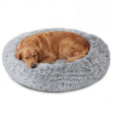 JOLLYVOGUE calming donut bed side view for large dogs, plush comfort