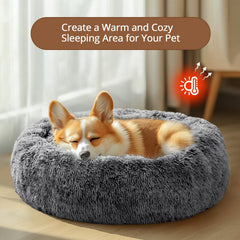 JOLLYVOGUE calming donut dog bed non-slip base keeps it in place