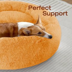 JOLLYVOGUE donut bed top view highlights soft plush fur for curling up