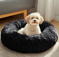 JOLLYVOGUE Donut Bed top view shows plush cushion and secure border for snuggle-ready comfort.