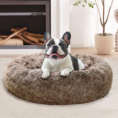 JOLLYVOGUE Calming Donut Bed with ultra-soft faux fur for cozy naps.