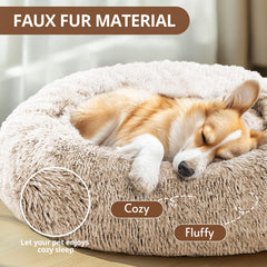 JOLLYVOGUE fluffy faux fur round bed with cozy, deep naps.