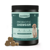 Jomielerr dog probiotics 200-soft-chews bottle label promoting gut health.