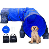 JOPAVO 10-foot dog agility tunnel set in a backyard training space.