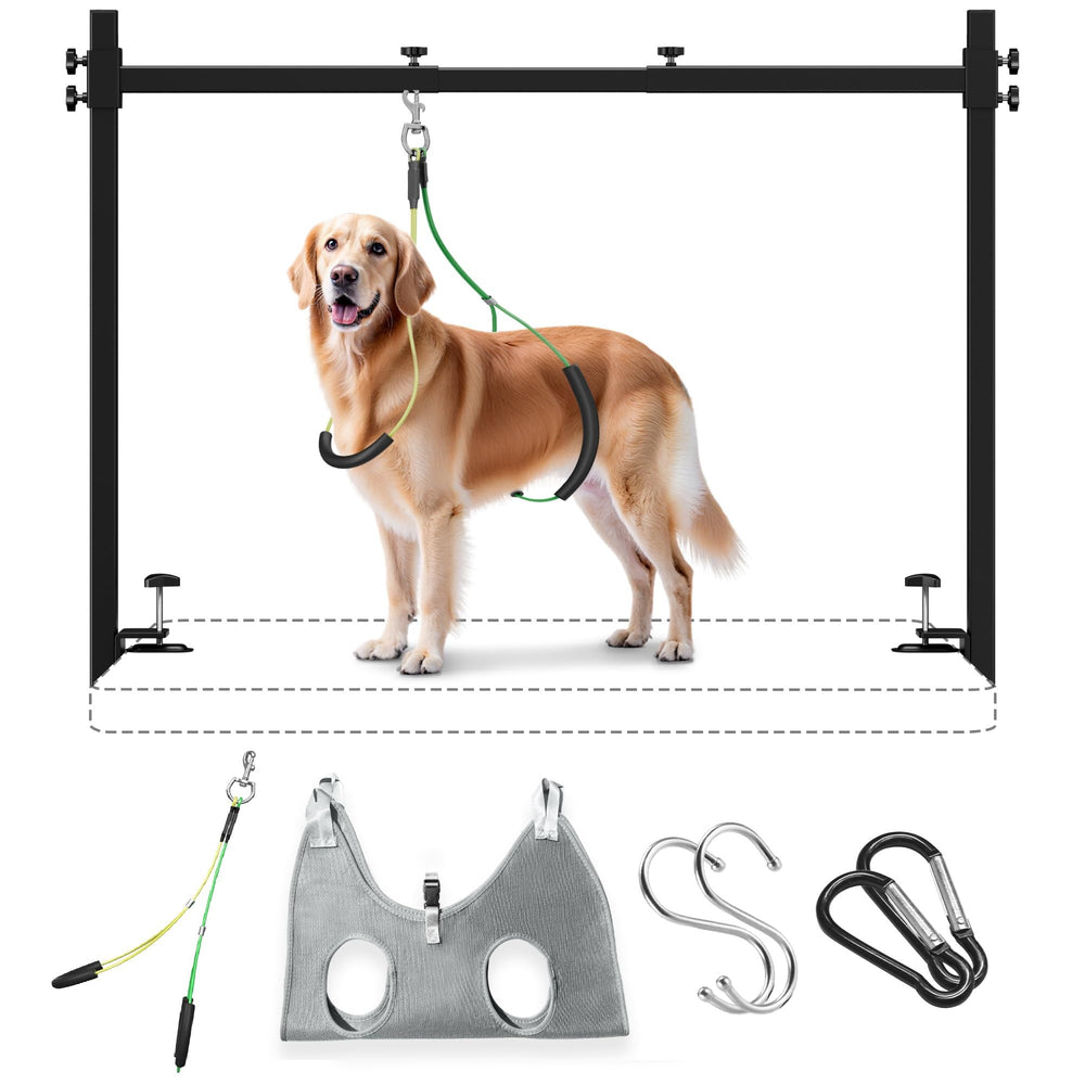 Josmimic dog grooming arm on table clamp setup for stable home grooming