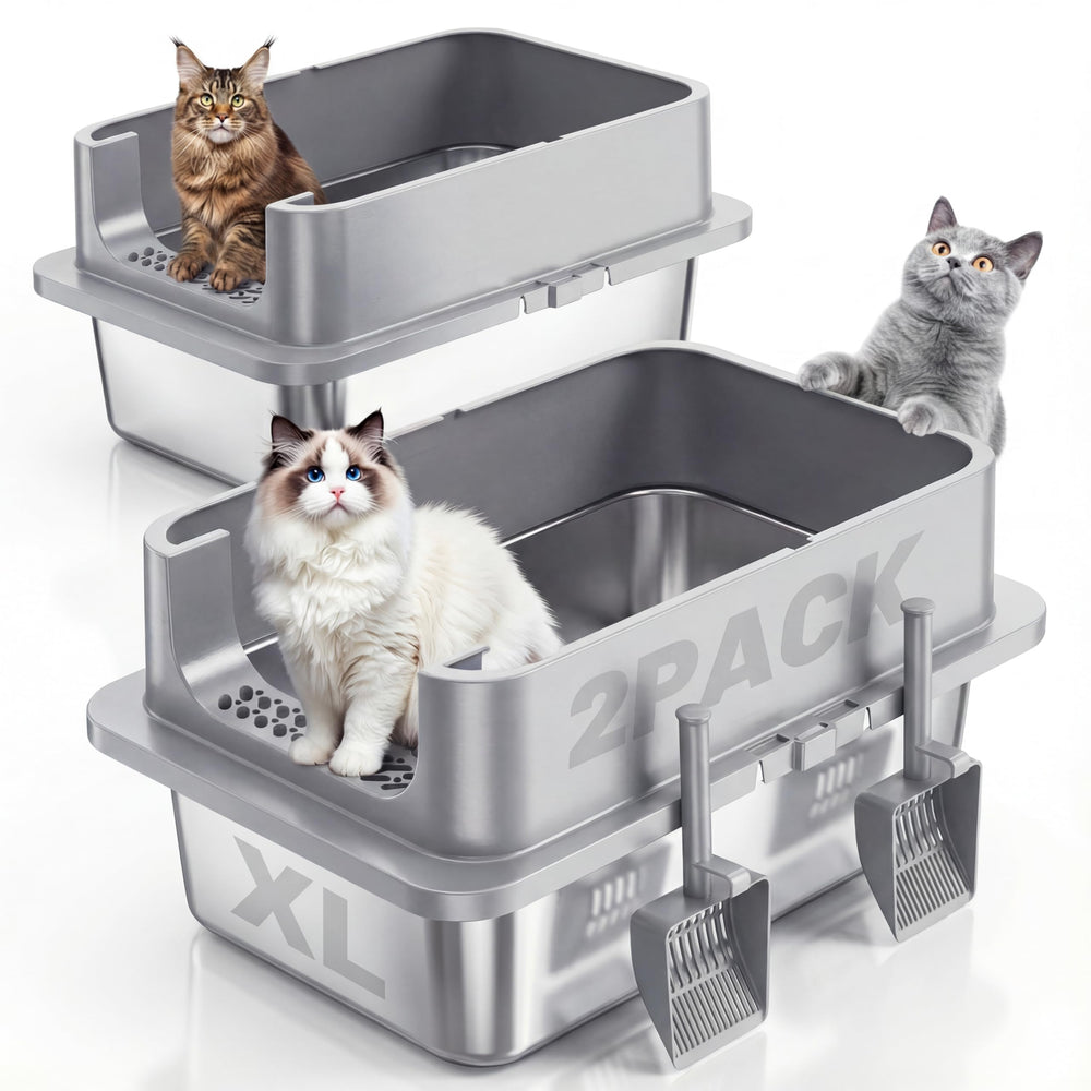 Jotesnew XL stainless steel litter box with lid for spacious multi-cat use.