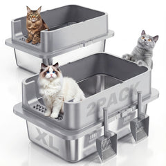 Jotesnew XL stainless steel litter box with lid for spacious multi-cat use.