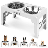 Jovrun elevated bowls assembly showcase a sturdy, space-saving feeding setup for pets.