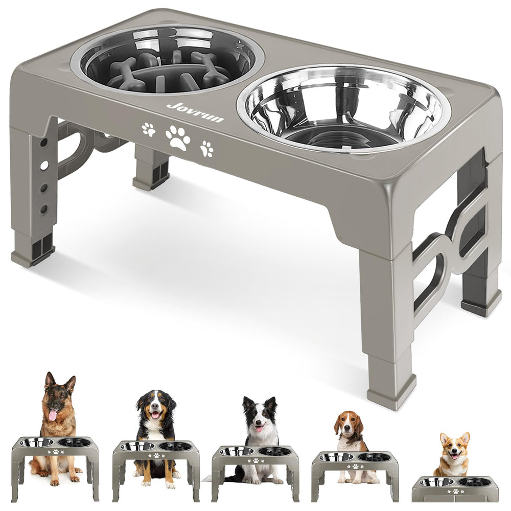 Jovrun elevated stand with adjustable height for comfortable dog dining.