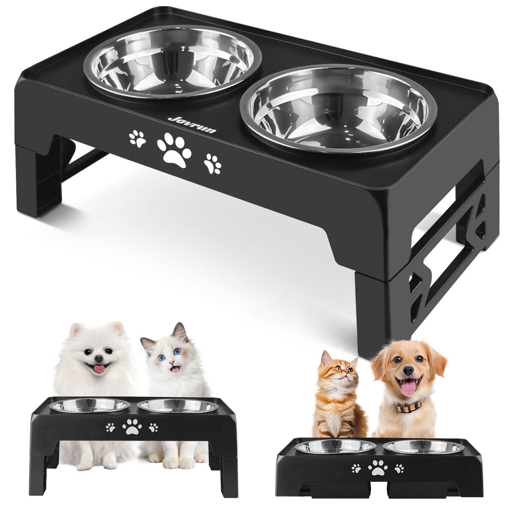 Jovrun elevated stand with two bowls for comfortable small-pet dining.