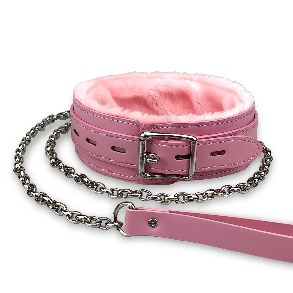 JOYMIN Gothic leather choker pink with fur lining for comfortable everyday wear.