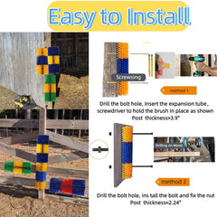 Joynny cow scratching brush mounted outdoors helps coat maintenance