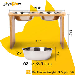 JOYOPAW bamboo raised dog feeder features ergonomic height for comfortable meals.