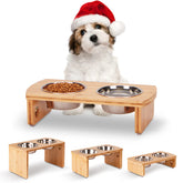 JOYOPAW elevated bowls with bamboo stand provide stable feeding for small dogs and cats.