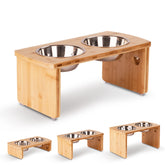 Joyopaw elevated dog bowl stand with bamboo frame and dual bowls for mess-free feeding