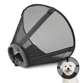 Joypig breathable mesh dog cone front view reduces neck strain and keeps air flowing.