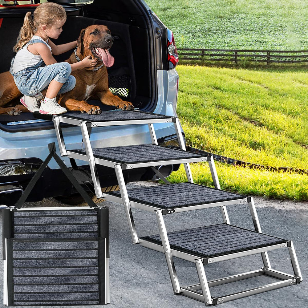 Joyrally extra-wide dog stair folded compact for easy trunk storage