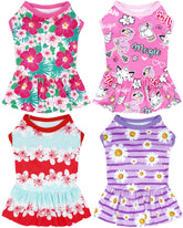 JpGdn four-pack dog dresses in purple pink red floral patterns for everyday wear