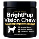 JRR Bright Pup Vision Chews pack shows convenient eye health support for daily use.