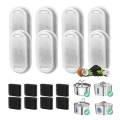Jsjyuan cat fountain filter eight-pack shown for easy maintenance and hydration.