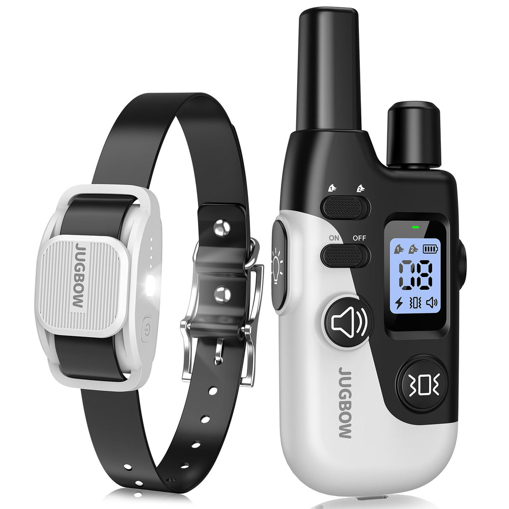 Jugbow dog shock collar with remote control for outdoor training.