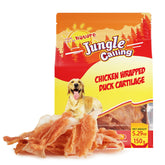 Jungle Calling packaging shows chicken-wrapped bones for protein-rich treats.