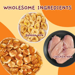 Jungle Calling banana-chips detail β naturally fiber-rich bite for dogs.