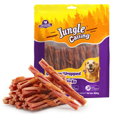 Jungle Calling beef collagen sticks pack showing packaging and daily reward use for dogs