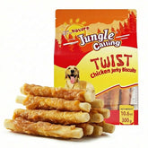 Jungle Calling Chicken Biscuits packaging showing rawhide-free rewards ideal for training.