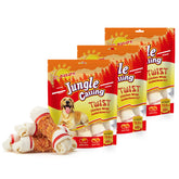 Jungle Calling chicken-wrap knotted bones in a pack for long-lasting chew sessions.