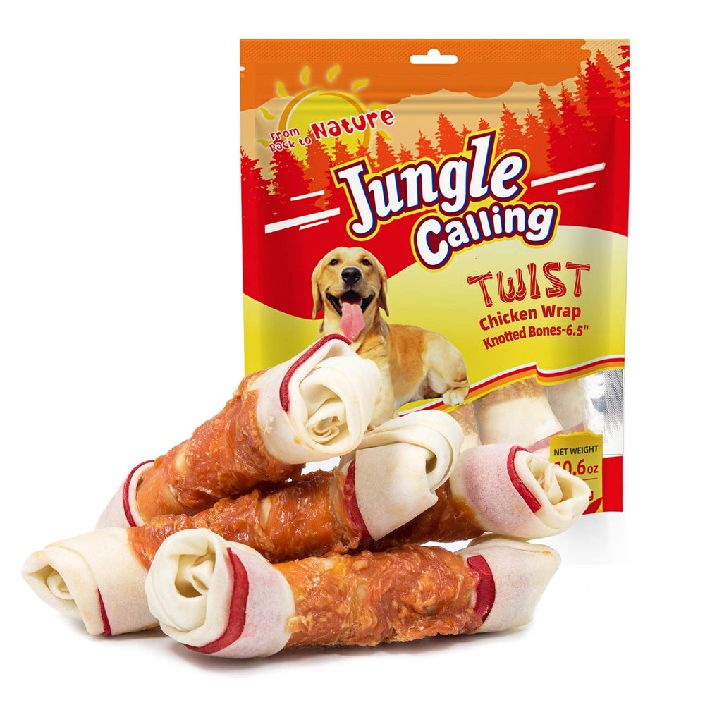 Jungle Calling chicken-wrap rawhide bone 6.5-inch β long-lasting chew for large dogs.